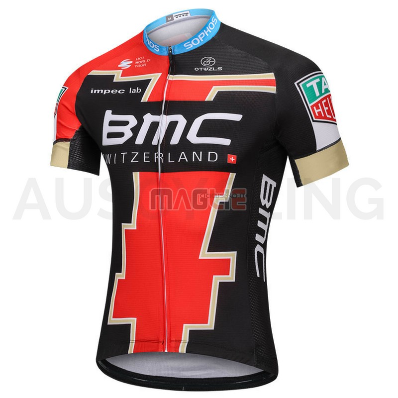 2018 Maglia BMC Manica Corta Nero e Rosso